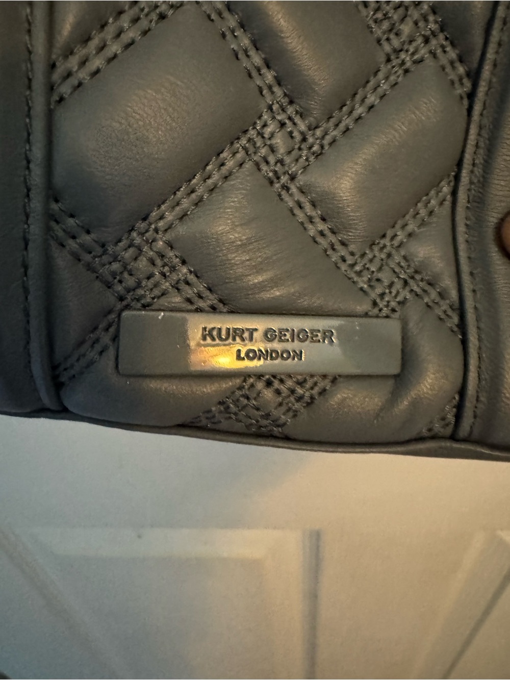 Kurt Geiger Quilted Gray Shoulder Bag with Logo Plaque